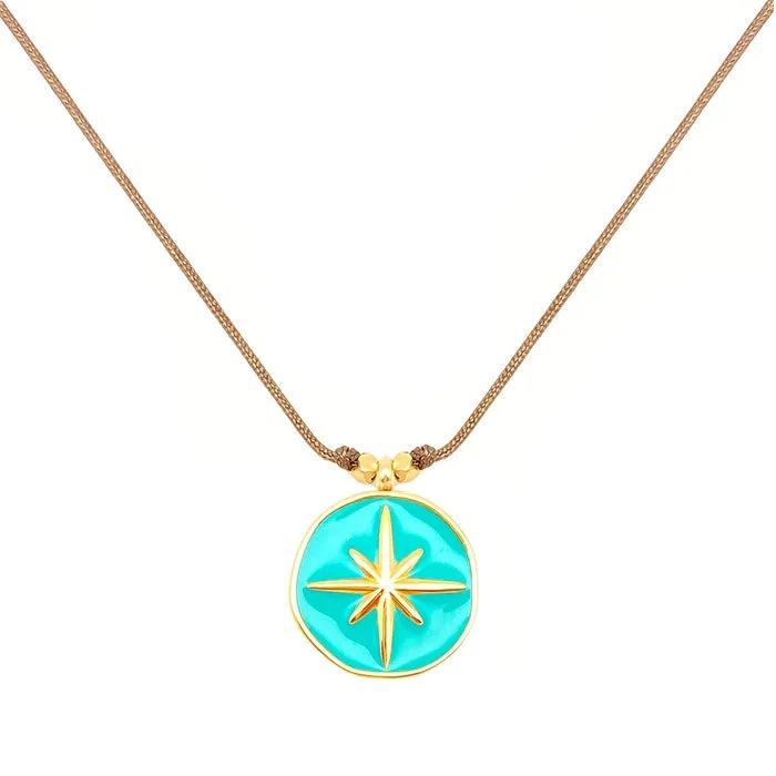 Enamel Charm Necklace - Aqua Compass 16"