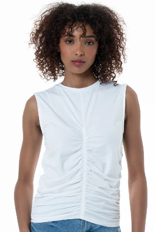 High Neck Ruched Tank Top _ 152295 _ Optic White