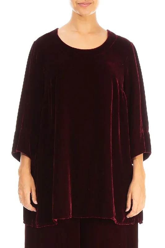 Loose Claret Silk Velvet Blouse