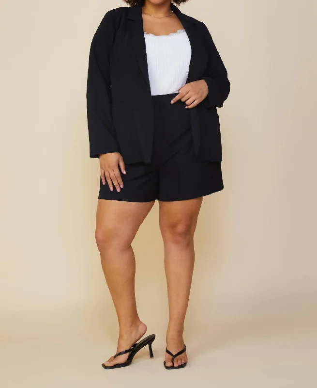 Plus Size Long Sleeve Open Blazer In Black