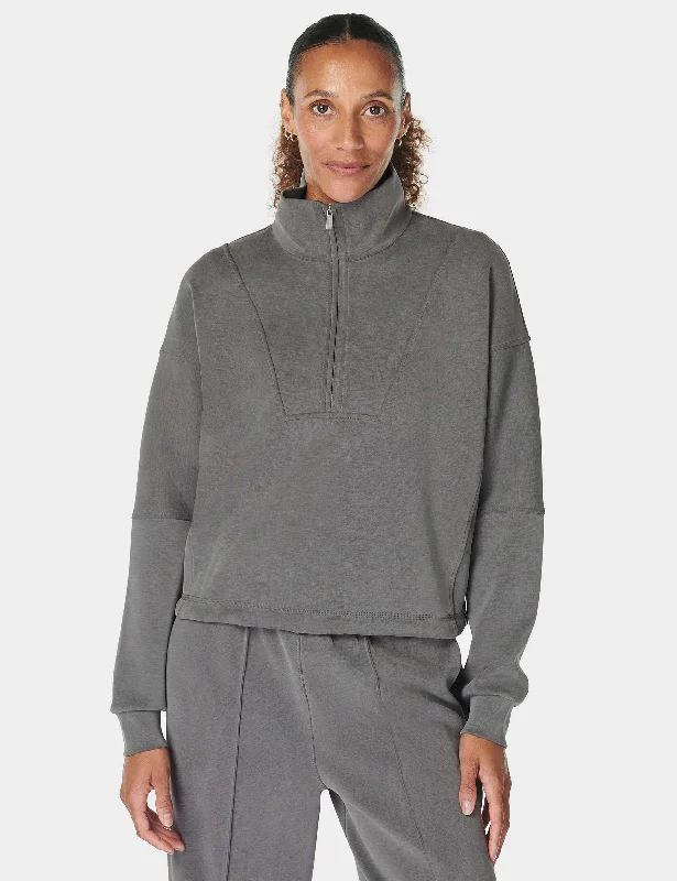 Sand Wash Funnel Neck Half Zip - Charcoal Grey